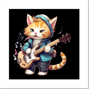 Cool Cat playing on guitar Posters and Art